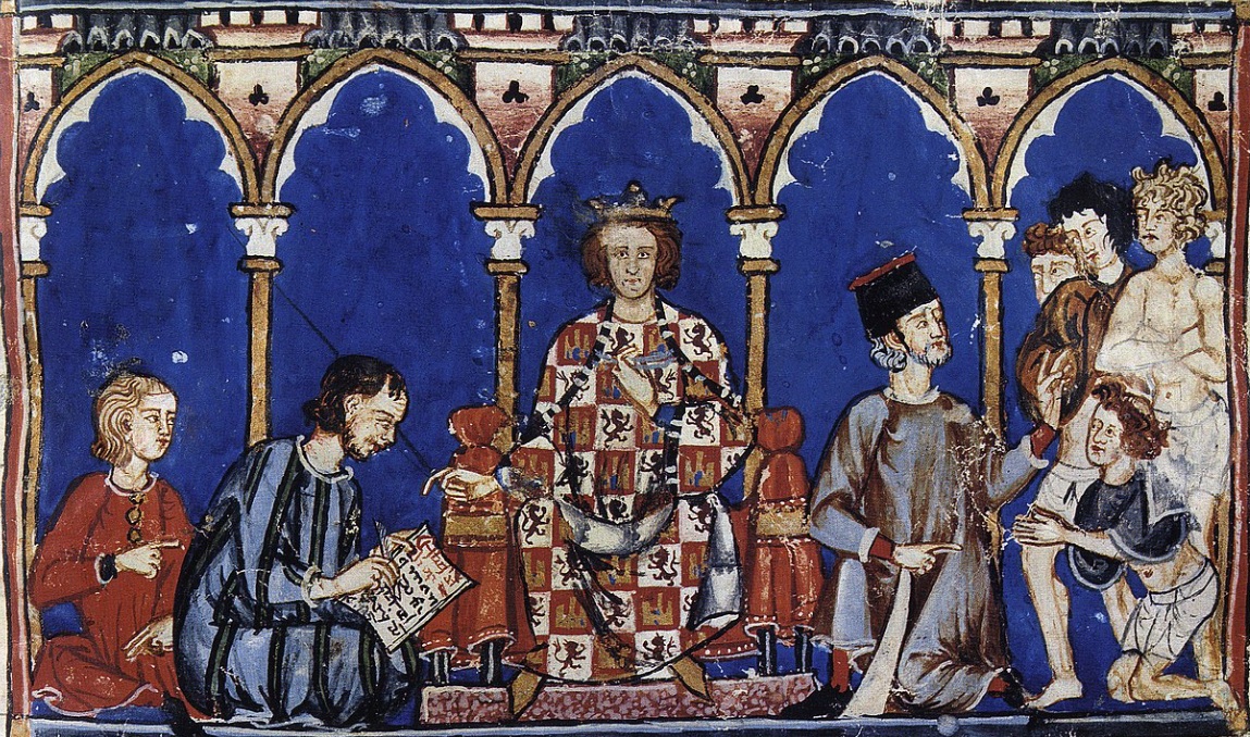 Alfonso X holding court,  1283 Libro de los Juegos, Monasterio de El Escorial, Madrid 